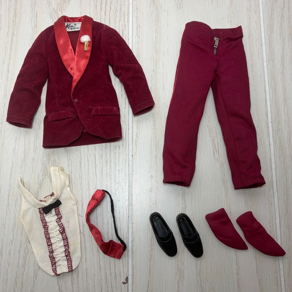 Vintage 1971 Mattel Ken Outfit Night Scene Outfit #1496 Burgundy Suit Complete